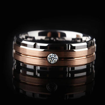 New Arrival Rose-Gold Plating Brushed Finishing with Cubic Zirconia Stone Tungsten Wedding Rings for Men and Women - The Jewellery Supermarket